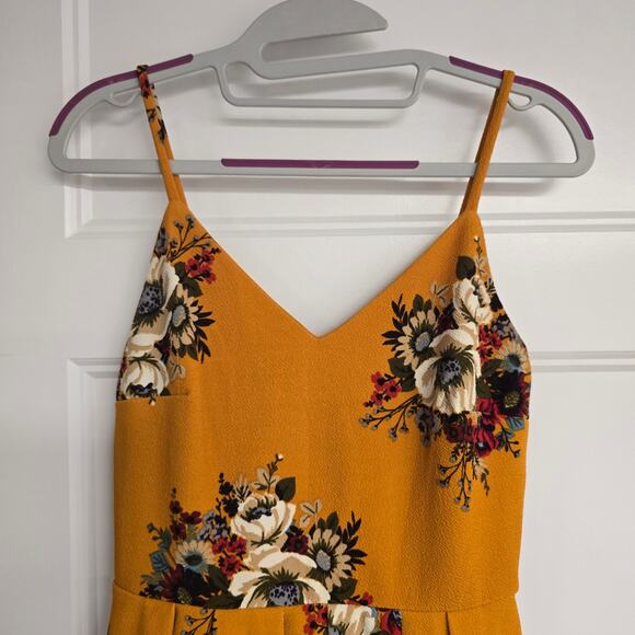 Women's Emerald Sundae Mustard Yellow Floral V-Neck Mini Dress | Size Small - Picture 3 of 9